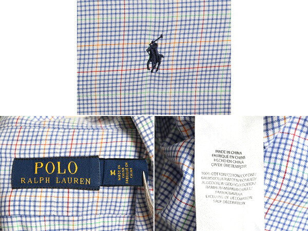 ■ ポロ ラルフローレン チェック 長袖 シャツ メンズ M / 古着 POLO コットン ドレスシャツ ワイシャツ ポニー刺繍 ビジネス ワイドカラー