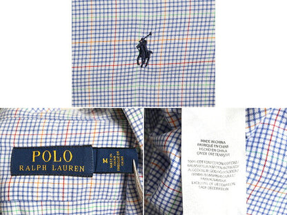 ■ ポロ ラルフローレン チェック 長袖 シャツ メンズ M / 古着 POLO コットン ドレスシャツ ワイシャツ ポニー刺繍 ビジネス ワイドカラー