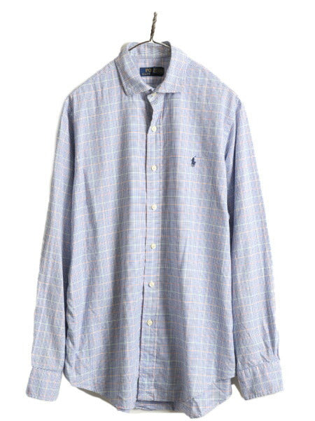 ■ ポロ ラルフローレン チェック 長袖 シャツ メンズ M / 古着 POLO コットン ドレスシャツ ワイシャツ ポニー刺繍 ビジネス ワイドカラー