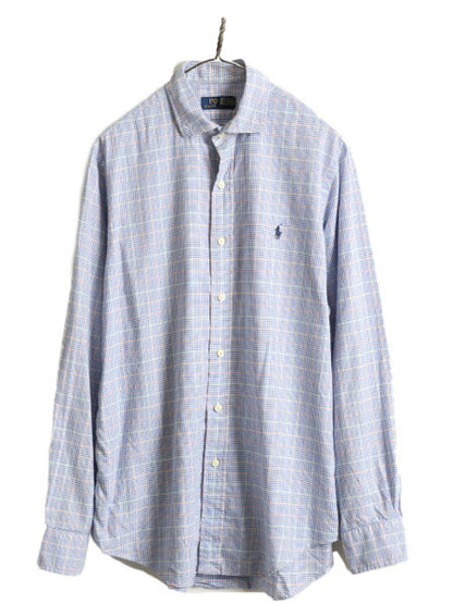 ■ ポロ ラルフローレン チェック 長袖 シャツ メンズ M / 古着 POLO コットン ドレスシャツ ワイシャツ ポニー刺繍 ビジネス ワイドカラー