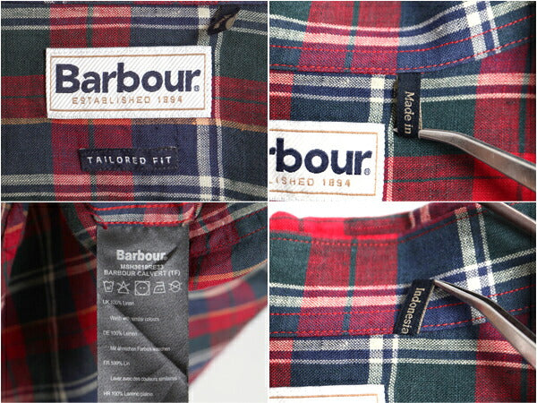 バブアー 100% リネン チェック 長袖 ボタンダウン シャツ メンズ XL 古着 Barbour 長袖シャツ BD ワンポイント ポケット付き 大きいサイズ