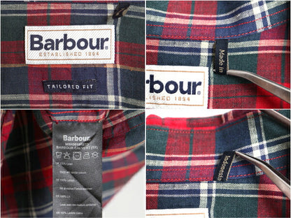 バブアー 100% リネン チェック 長袖 ボタンダウン シャツ メンズ XL 古着 Barbour 長袖シャツ BD ワンポイント ポケット付き 大きいサイズ