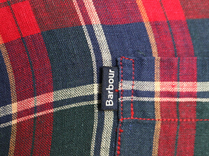 バブアー 100% リネン チェック 長袖 ボタンダウン シャツ メンズ XL 古着 Barbour 長袖シャツ BD ワンポイント ポケット付き 大きいサイズ