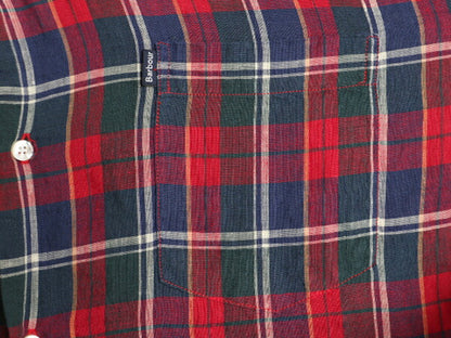 バブアー 100% リネン チェック 長袖 ボタンダウン シャツ メンズ XL 古着 Barbour 長袖シャツ BD ワンポイント ポケット付き 大きいサイズ
