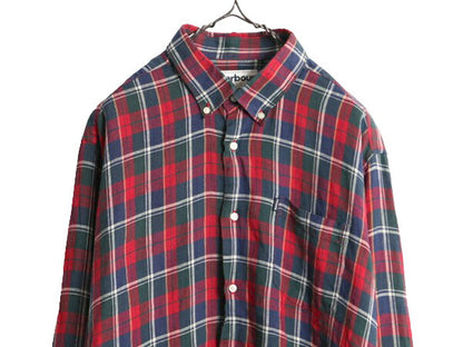 バブアー 100% リネン チェック 長袖 ボタンダウン シャツ メンズ XL 古着 Barbour 長袖シャツ BD ワンポイント ポケット付き 大きいサイズ