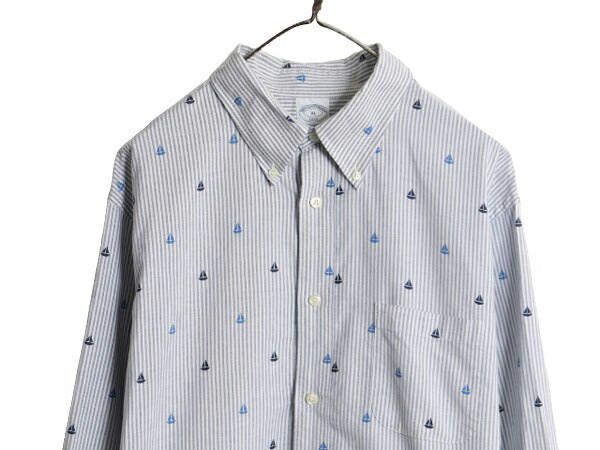 ブルックスブラザーズ ストライプ 総柄 オックスフォード ボタンダウン シャツ メンズ XL BROOKS BROTHERS ヨット モノグラム 大きいサイズ
