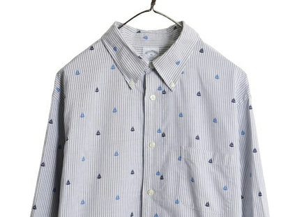 ブルックスブラザーズ ストライプ 総柄 オックスフォード ボタンダウン シャツ メンズ XL BROOKS BROTHERS ヨット モノグラム 大きいサイズ