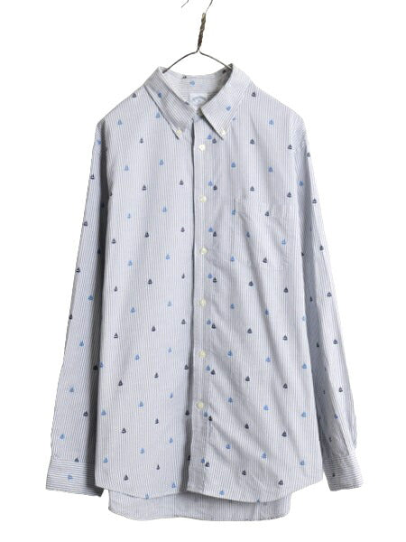 ブルックスブラザーズ ストライプ 総柄 オックスフォード ボタンダウン シャツ メンズ XL BROOKS BROTHERS ヨット モノグラム 大きいサイズ