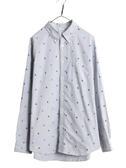 ブルックスブラザーズ ストライプ 総柄 オックスフォード ボタンダウン シャツ メンズ XL BROOKS BROTHERS ヨット モノグラム 大きいサイズ