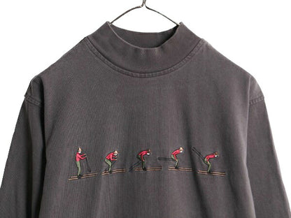 80s バナナリパブリック スキー 刺繍 モックネック 長袖 Tシャツ メンズ XS ヴィンテージ BANANA REPUBLIC Safari&Travel ロンT ハイネック