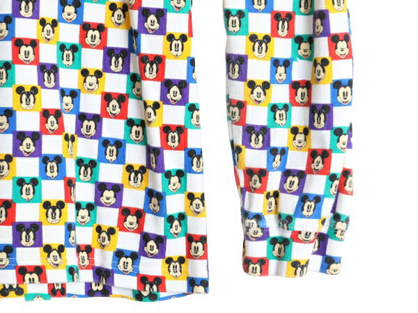 90s ディズニー オフィシャル ミッキー 総柄 タートルネック 長袖 Tシャツ レディース L 古着 オールド キャラクター スムース ストレッチ