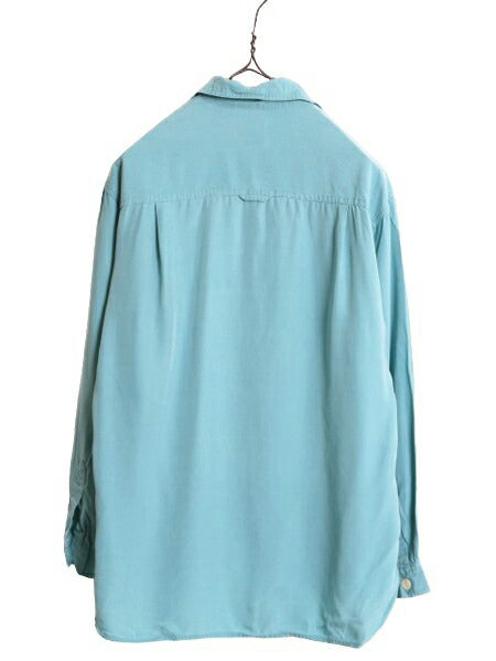 90s OLD GAP 100% レーヨン オープンカラー 長袖 シャツ レディース S 古着 オールド ギャップ ループ留め 開襟 無地 ポケット付き 紺タグ