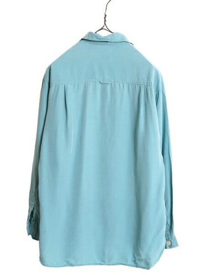 90s OLD GAP 100% レーヨン オープンカラー 長袖 シャツ レディース S 古着 オールド ギャップ ループ留め 開襟 無地 ポケット付き 紺タグ