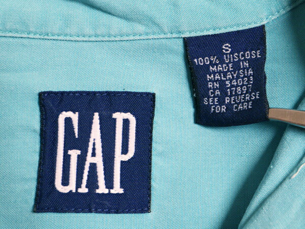 90s OLD GAP 100% レーヨン オープンカラー 長袖 シャツ レディース S 古着 オールド ギャップ ループ留め 開襟 無地 ポケット付き 紺タグ