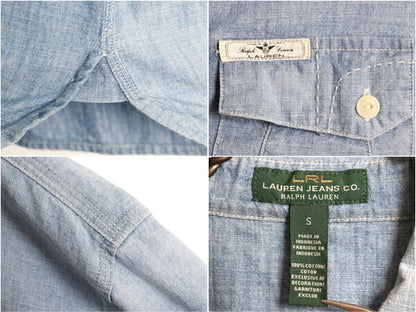 ラルフローレン 長袖 シャンブレー シャツ レディース S / LAUREN JEANS Co ワーク 100% コットン チンスト マチ付き ヴィンテージ モデル
