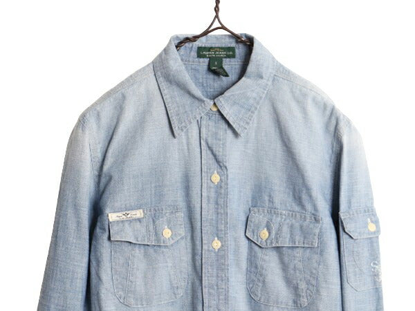 ラルフローレン 長袖 シャンブレー シャツ レディース S / LAUREN JEANS Co ワーク 100% コットン チンスト マチ付き ヴィンテージ モデル