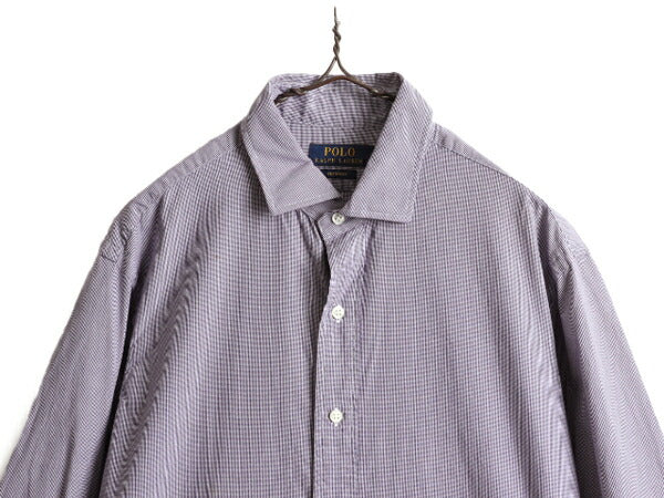 ポロ ラルフローレン ピン チェック 長袖 シャツ メンズ L 程/ 古着 POLO コットン ドレスシャツ ワイシャツ ビジネス ポニー無し Yシャツ