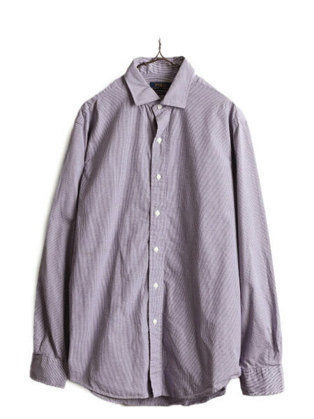 ポロ ラルフローレン ピン チェック 長袖 シャツ メンズ L 程/ 古着 POLO コットン ドレスシャツ ワイシャツ ビジネス ポニー無し Yシャツ