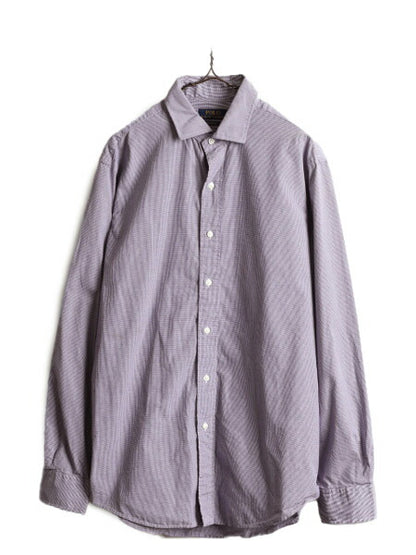 ポロ ラルフローレン ピン チェック 長袖 シャツ メンズ L 程/ 古着 POLO コットン ドレスシャツ ワイシャツ ビジネス ポニー無し Yシャツ