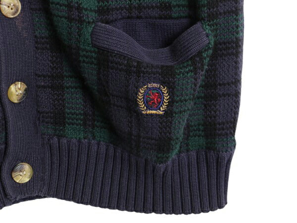 90s トミーヒルフィガー ブラックウォッチ チェック ニット ベスト メンズ レディース S オールド TOMMY HILFIGER コットン 重ね着 前開き