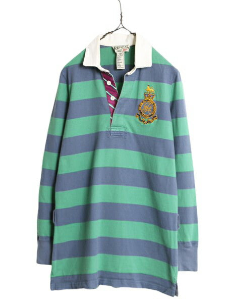 ラグビー ラルフローレン ボーダー 長袖 シャツ ワンピース レディース M 古着 ポロ RUGBY ラガーシャツ ミニ丈 ひざ上丈 ワンピ ツートン
