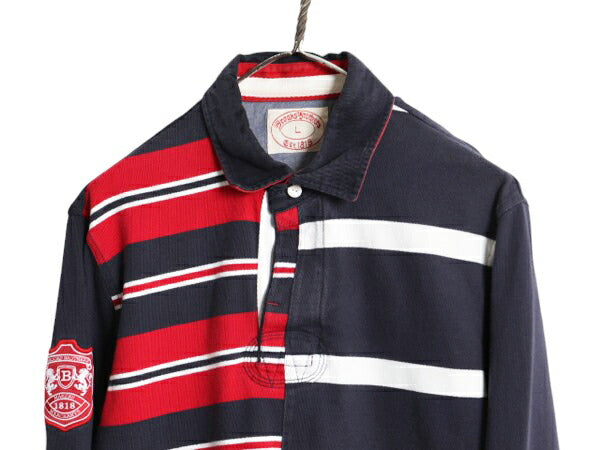 ブルックスブラザーズ 長袖 ラガー シャツ メンズ L 古着 Brooks Brothers ラグビーシャツ 長袖シャツ ヘビーウェイト クレイジー ボーダー