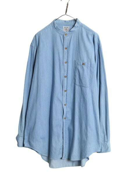 ブルックスブラザーズ バンドカラー 長袖 シャツ メンズ XL / BROOKS BROTHERS 長袖シャツ ノーカラー コットン ポケット付き 大きいサイズ