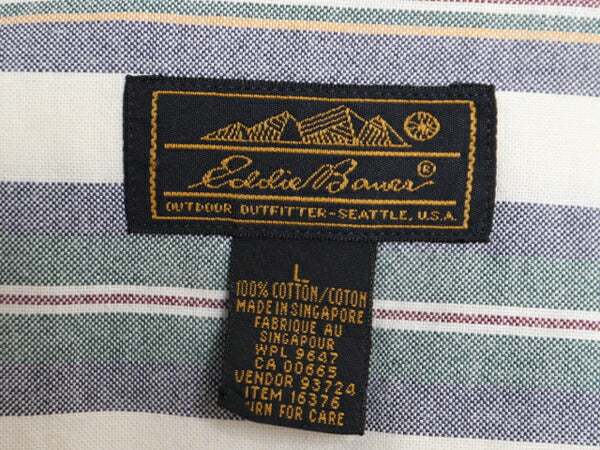 90s エディーバウアー ストライプ オックスフォード 長袖 ボタンダウン シャツ メンズ L 古着 90年代 オールド Eddie Bauer ポケット付き