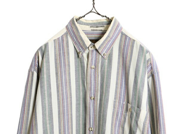 90s エディーバウアー ストライプ オックスフォード 長袖 ボタンダウン シャツ メンズ L 古着 90年代 オールド Eddie Bauer ポケット付き