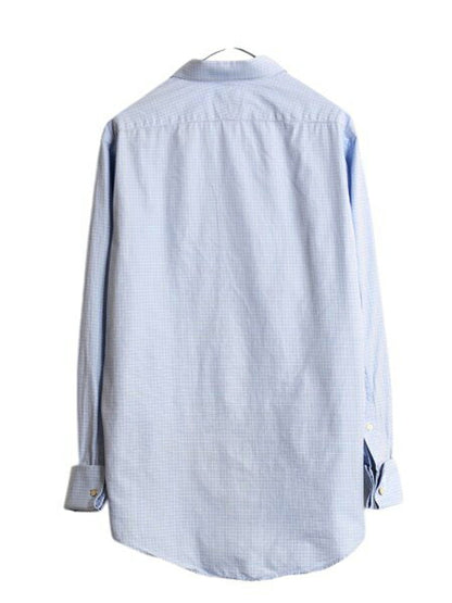 USA製 ブルックスブラザーズ チェック 長袖 シャツ メンズ M 程/ Brooks Brothers ワイシャツ ドレス 長袖シャツ コットン ダブルカフス 青