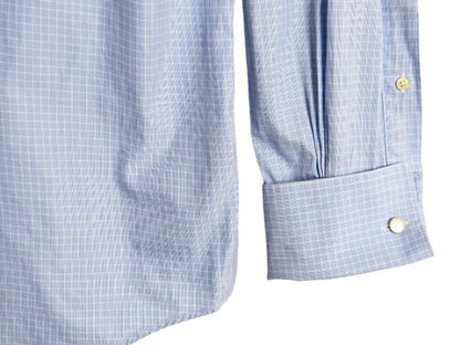 USA製 ブルックスブラザーズ チェック 長袖 シャツ メンズ M 程/ Brooks Brothers ワイシャツ ドレス 長袖シャツ コットン ダブルカフス 青