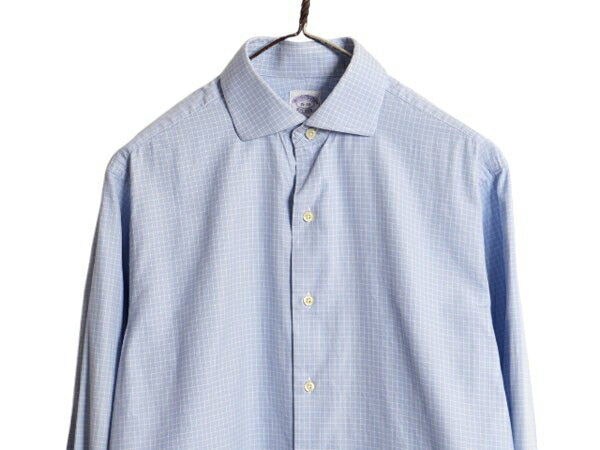 USA製 ブルックスブラザーズ チェック 長袖 シャツ メンズ M 程/ Brooks Brothers ワイシャツ ドレス 長袖シャツ コットン ダブルカフス 青