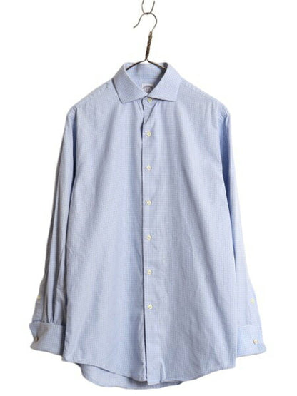 USA製 ブルックスブラザーズ チェック 長袖 シャツ メンズ M 程/ Brooks Brothers ワイシャツ ドレス 長袖シャツ コットン ダブルカフス 青