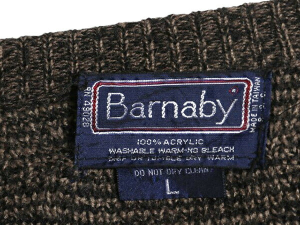 90s Barnaby アクリル デザイン ニット カーディガン メンズ L 古着 90年代 オールド セーター カーデ 総柄 前開き 羽織り 重ね着 ツートン