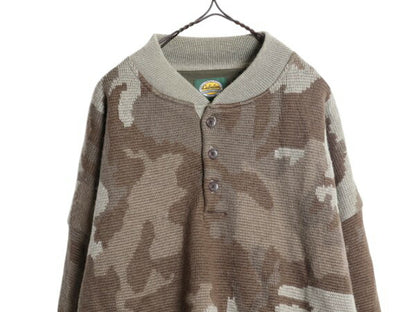 90s カベラス ヘンリーネック 迷彩 ニット セーター メンズ XL 古着 オールド ウール セーター ジャケット ライナー付き 大きいサイズ 厚手