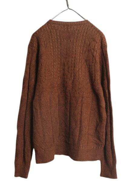 90s J CREW ケーブル ニット セーター メンズ M / 古着 オールド 巨人タグ ウール 無地 フィッシャーマン アラン クルーネック ローゲージ