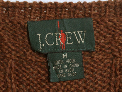 90s J CREW ケーブル ニット セーター メンズ M / 古着 オールド 巨人タグ ウール 無地 フィッシャーマン アラン クルーネック ローゲージ