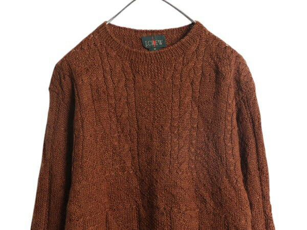 90s J CREW ケーブル ニット セーター メンズ M / 古着 オールド 巨人タグ ウール 無地 フィッシャーマン アラン クルーネック ローゲージ