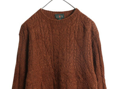 90s J CREW ケーブル ニット セーター メンズ M / 古着 オールド 巨人タグ ウール 無地 フィッシャーマン アラン クルーネック ローゲージ