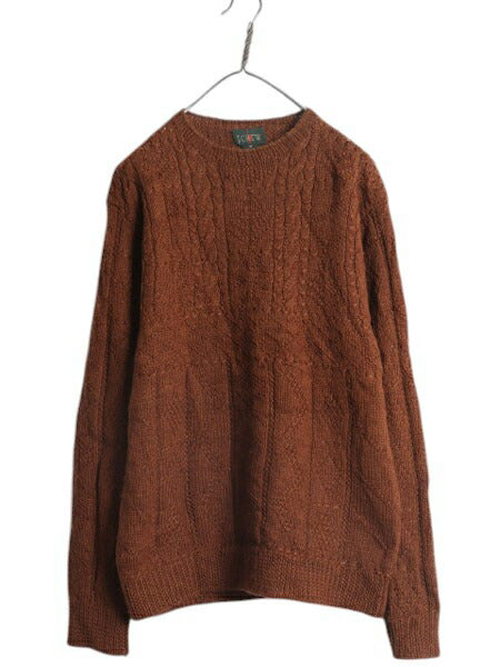 90s J CREW ケーブル ニット セーター メンズ M / 古着 オールド 巨人タグ ウール 無地 フィッシャーマン アラン クルーネック ローゲージ