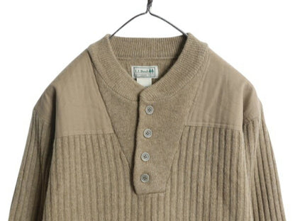 エルエルビーン ヘンリーネック コマンド ニット セーター メンズ M 古着 アウトドア リブ編み メリノ ラム ウール LLBEAN ベージュ 無地