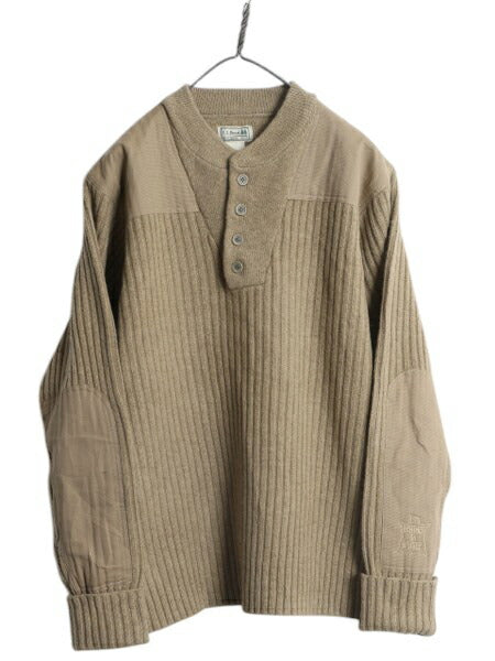 エルエルビーン ヘンリーネック コマンド ニット セーター メンズ M 古着 アウトドア リブ編み メリノ ラム ウール LLBEAN ベージュ 無地