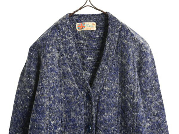 60s 70s イギリス製 ニット カーディガン レディース M / ヴィンテージ モヘア セーター ポケット付き 無地 前開き 羽織り 毛足 シャギー