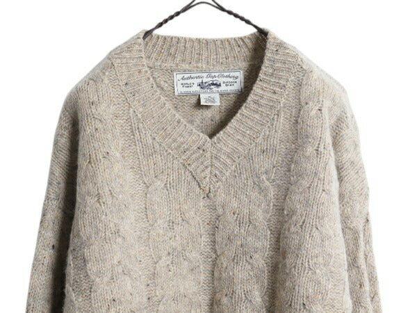 90s OLD GAP ウール ケーブル ニット セーター メンズ M / 古着 オールド ギャップ 旧タグ Vネック フィッシャーマン アラン ネップ 無地