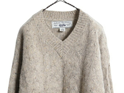 90s OLD GAP ウール ケーブル ニット セーター メンズ M / 古着 オールド ギャップ 旧タグ Vネック フィッシャーマン アラン ネップ 無地