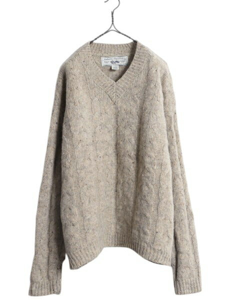90s OLD GAP ウール ケーブル ニット セーター メンズ M / 古着 オールド ギャップ 旧タグ Vネック フィッシャーマン アラン ネップ 無地