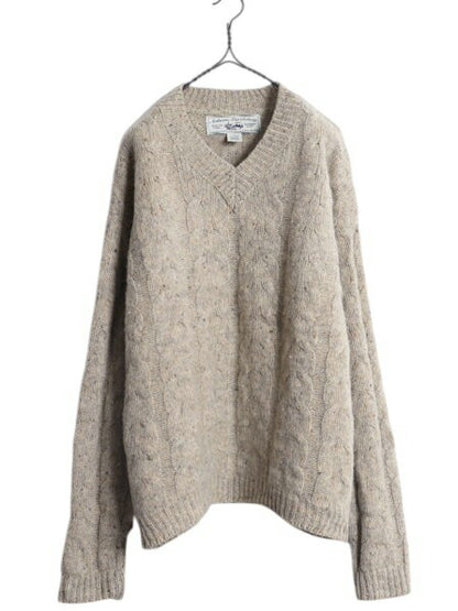 90s OLD GAP ウール ケーブル ニット セーター メンズ M / 古着 オールド ギャップ 旧タグ Vネック フィッシャーマン アラン ネップ 無地