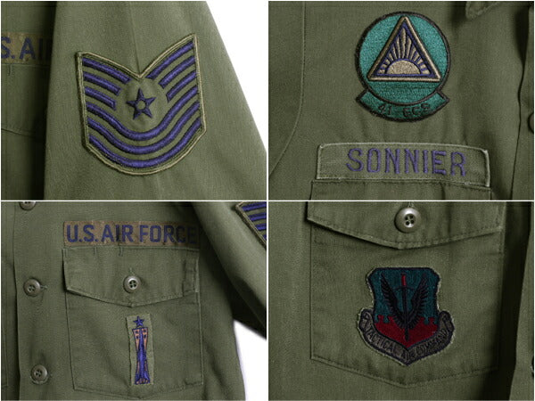 70s 米軍実物 USAF エアフォース ユーティリティ シャツ メンズ M 程/ 古着 ヴィンテージ ミリタリー 空軍 軍物 フルパッチ OG507 シャツ袖