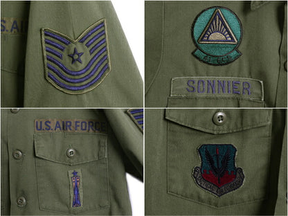70s 米軍実物 USAF エアフォース ユーティリティ シャツ メンズ M 程/ 古着 ヴィンテージ ミリタリー 空軍 軍物 フルパッチ OG507 シャツ袖