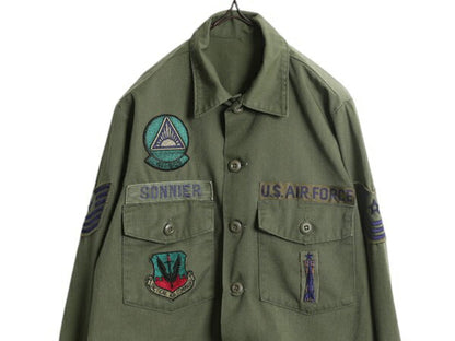 70s 米軍実物 USAF エアフォース ユーティリティ シャツ メンズ M 程/ 古着 ヴィンテージ ミリタリー 空軍 軍物 フルパッチ OG507 シャツ袖